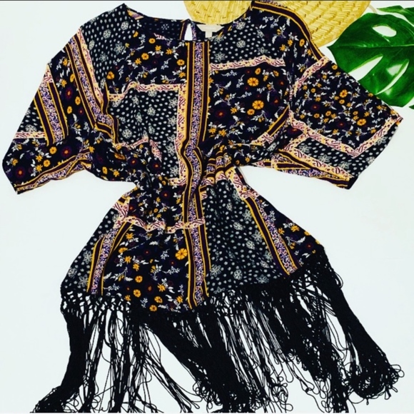 Anthology Tops - Anthology Fringed floral Tunic cover up size 20